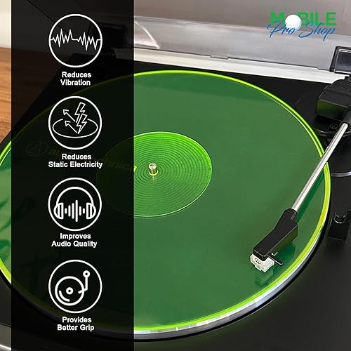 Miniatura 6 de Alfombrilla de acrílico para tocadiscos - Plato deslizante de vinilo para tocadiscos de 12 pulgadas - Reduce el ruido y mejora la calidad del sonido