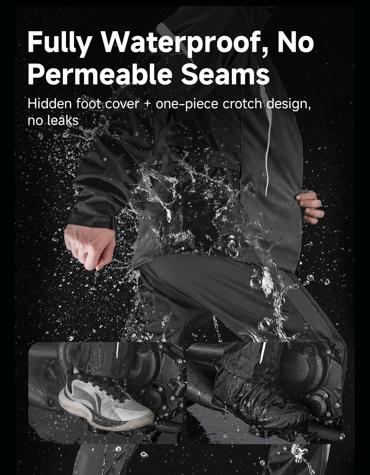 KEMIMOTO Tuta Antipioggia Moto Uomo, Impermeabile 20000mm con Strisce Riflettenti, Abbigliamento Pioggia per Motociclisti Traspirante Antivento con Cappuccio a Scomparsa