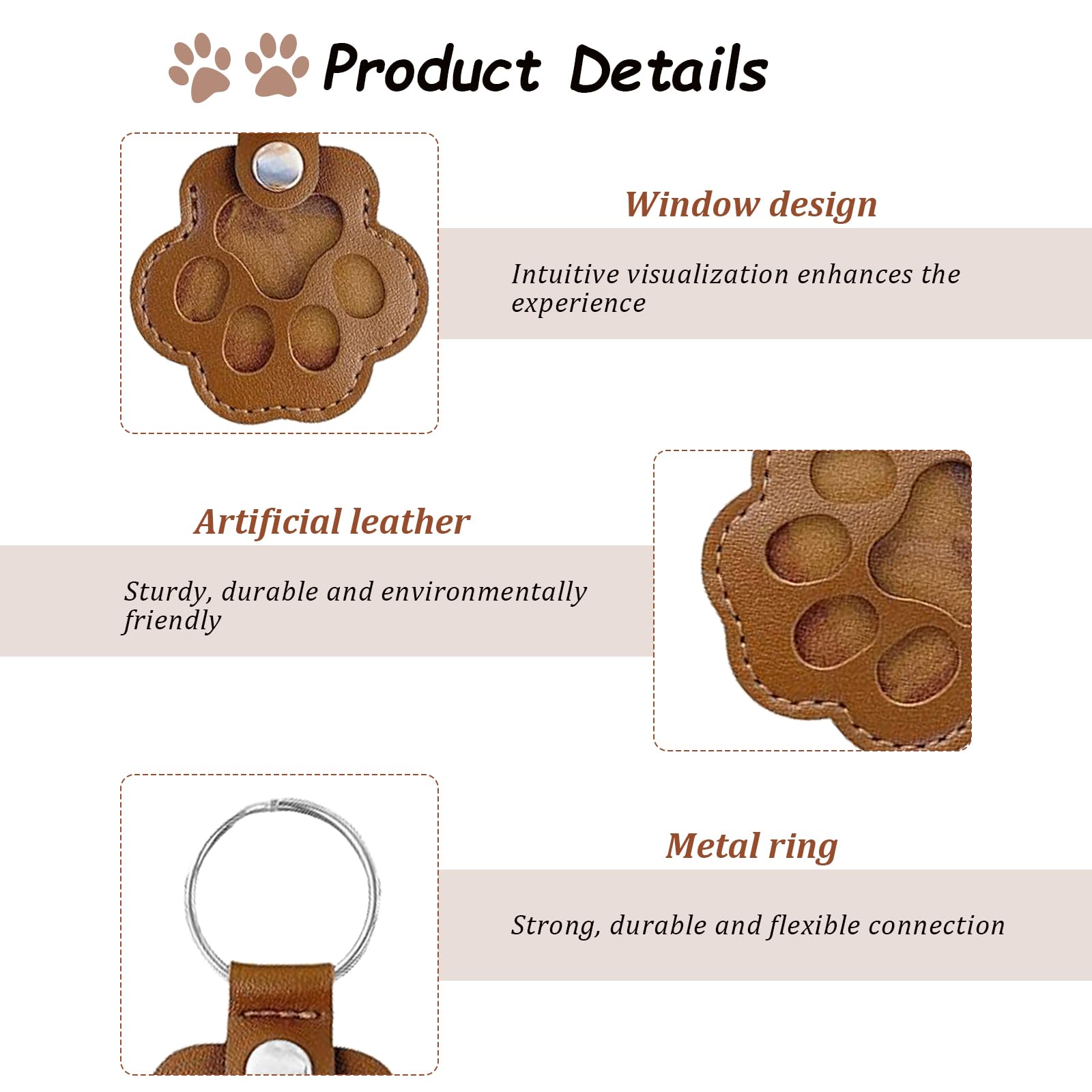 Uoxmiy 4 PCS Leather Pet Memorial Keychain Cute Pet Memorial Keyring Personalized Dog Hair Keepsake Keyring with 4 Snap Buttons Perfect a Thoughtful Gift for Pets Owners - Image 3