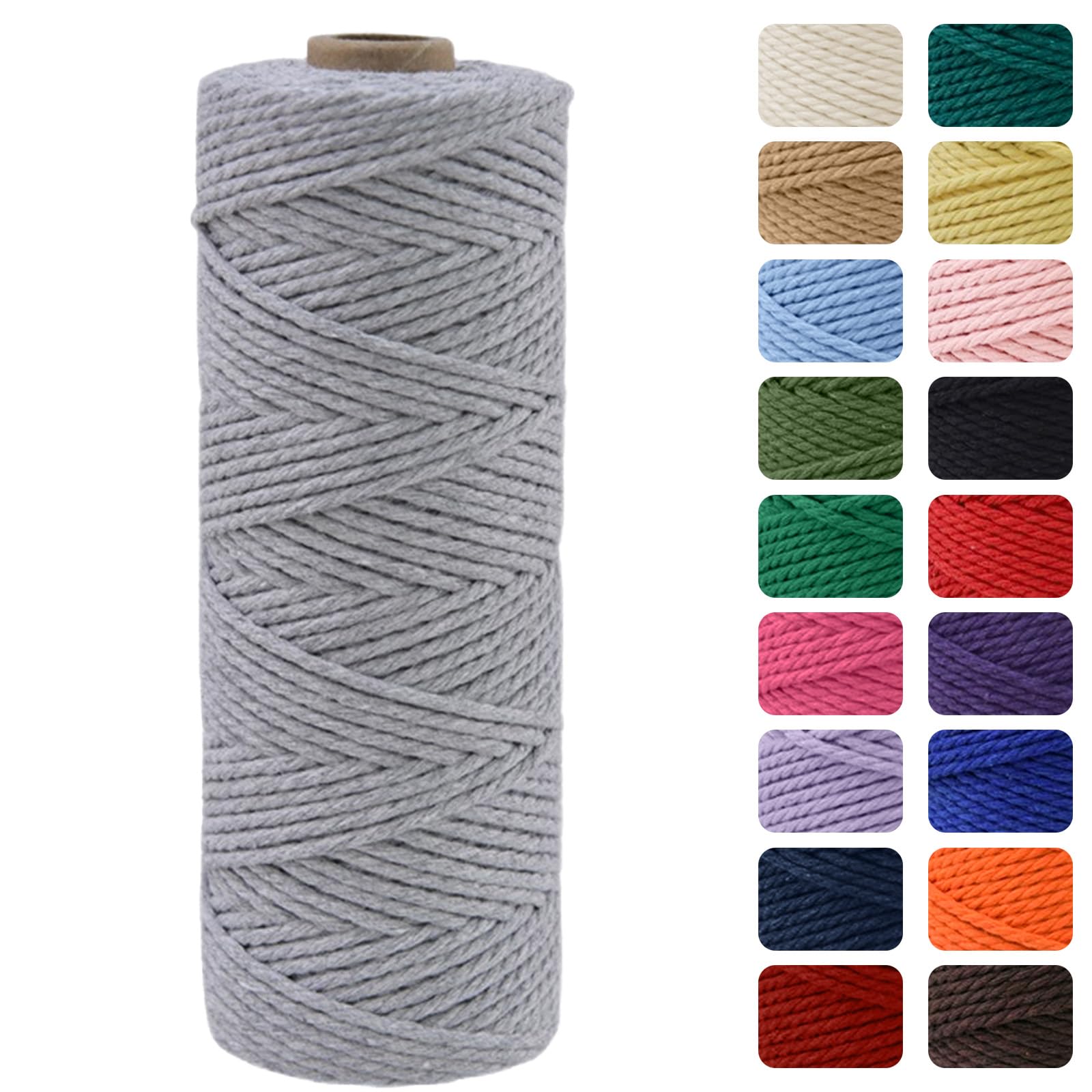 MOMAHUA 3MM Macrame Cord Rope 100m Gray Chemical Free Rope for DIY Crafts,Home Decor and Gift Wrapping,Christmas Wedding Decors