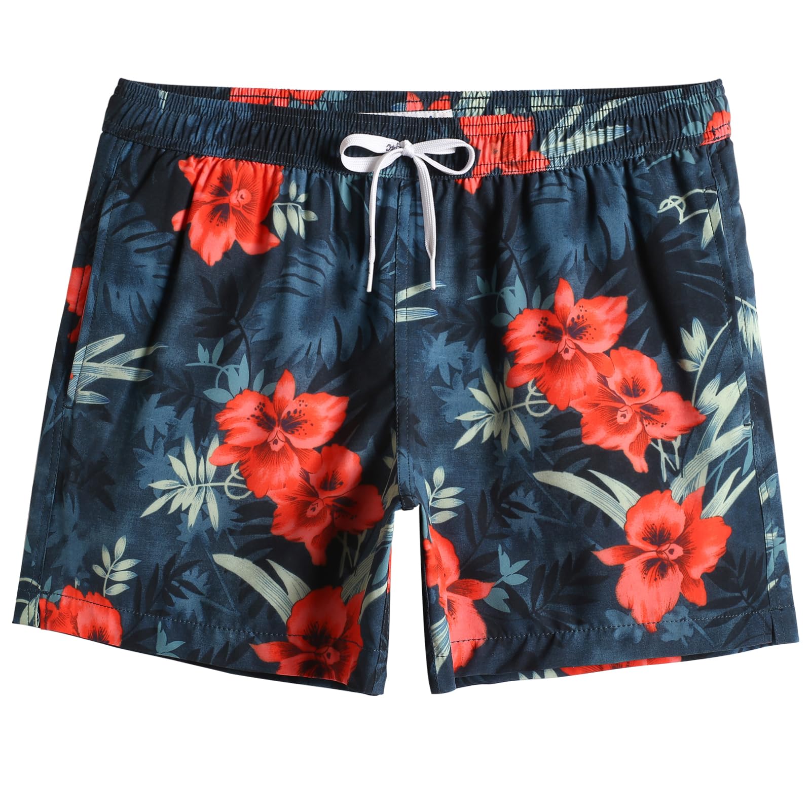 MaaMgic Herren Badeshorts Vintage Retro Boardshorts 4 Way Stretch Schnelltrocknend mit Mesh-Futter und Verstellbarem Tunnelzug MEHRWEG Wunderschöne rote Blume S