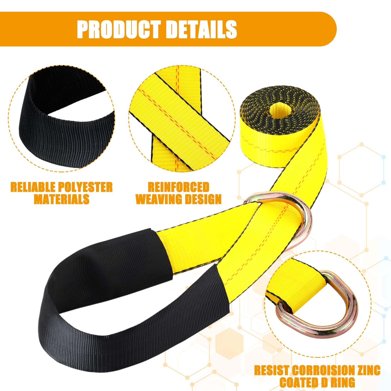 12 Stück Lasso Abschlepprad Hebegurt mit D-Ring 35,5 mm Reißfestigkeit 0kg Selbstzurrung für Anhänger Anhänger Abschleppwagen Abschleppwagen (5,1 x 3