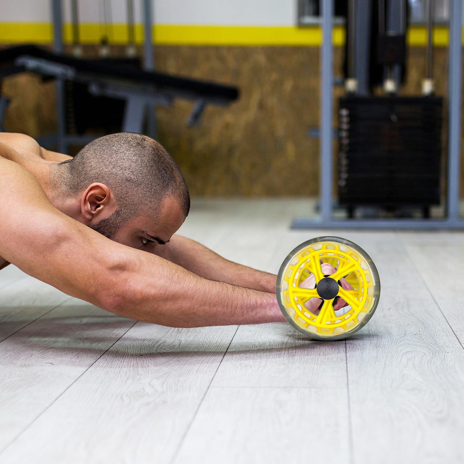 Mikinona Podwójne Koła Fitness Do Wzmacniania Brzucha z Antypoślizgowymi Uchwytami Trwałe i Lekkie Urządzenie Do Ćwiczeń dla Mężczyzn i Kobiet i Modelowania Sylwetki Żółte