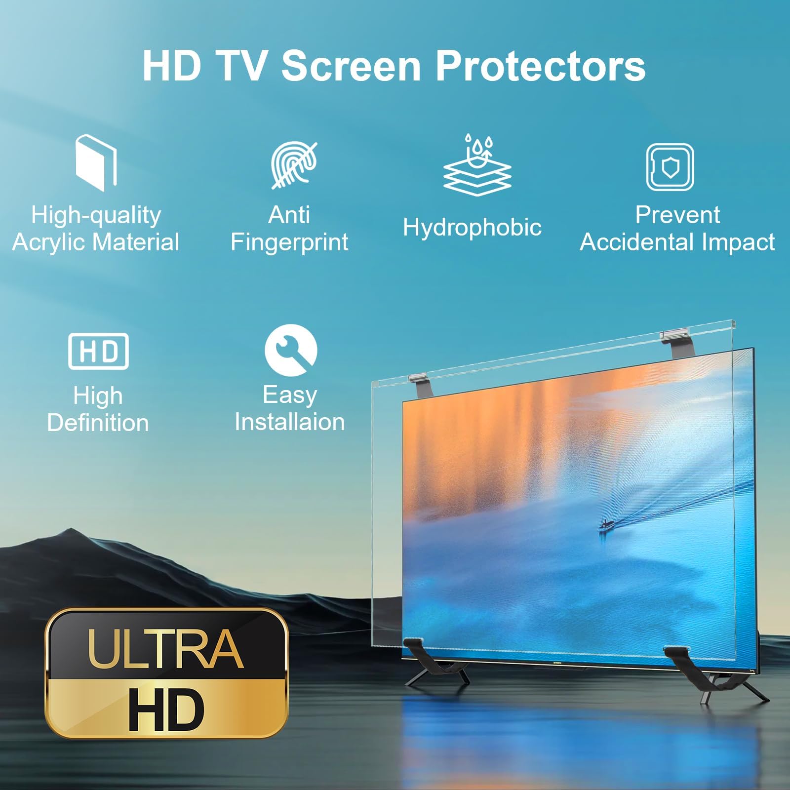 Protector de Pantalla de 65 Pulgadas para TV, Ultratransparente, Antihuellas, Reduce Golpes y Arañazos, Fácil de Limpiar, Protector de Pantalla Acrílico para Pantalla de TV y Monitor