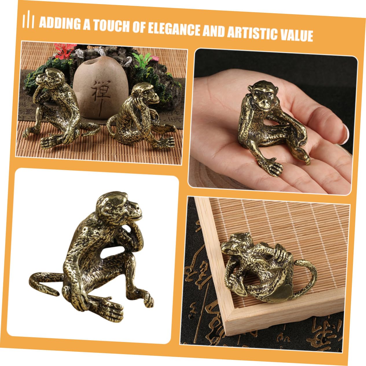 Toyvian 2stücke Miniatur Affenfigur Messing Retro Deko Für Zuhause Und Büro Einzigartige Kleine Skulptur Langlebige Und Stabile Tischdekoration Für Bastelarbeiten Und Sammler