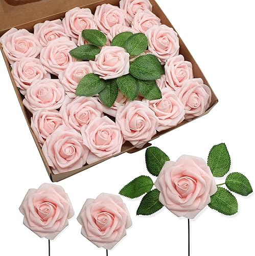 JOYLEX Rosas artificiales realistas, 25 rosas falsas de aspecto real con tallo para ramos de boda, centros de mesa, despedida de soltera, fiesta,