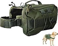 ZeusUrban Tactical Dog Backpack Harness Medium Army Green - Waterproof Saddle Bags, 2 Side Pockets for Hiking & Camping, Fits 26-35 lbs Dogs