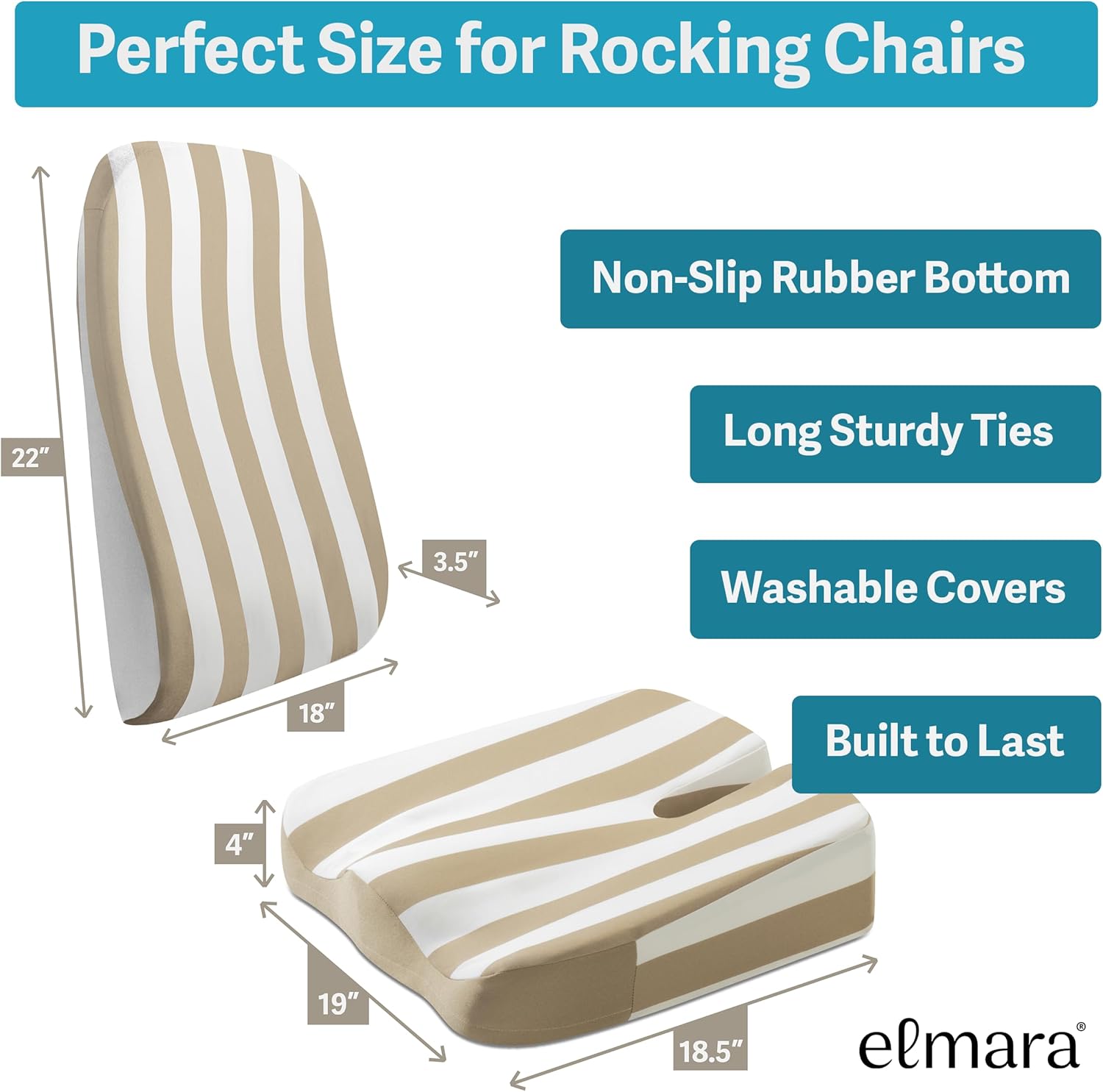 Elmara Doctor-Designed Rocking Chair Cushion Set is The Ultimate Comfort Solution – Contour Jumbo Memory Foam Cushions – Rocking Chair Cushions Indoor – Durable Outdoor Rocker Cushions (Bronze Stripe)