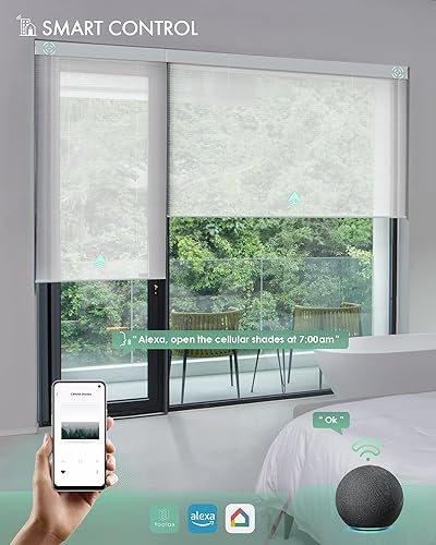 Miniatura 44 de Yoolax Persianas celulares motorizadas compatibles con Alexa, persianas motorizadas opacas inteligentes de panal para ventanas, persianas Textura