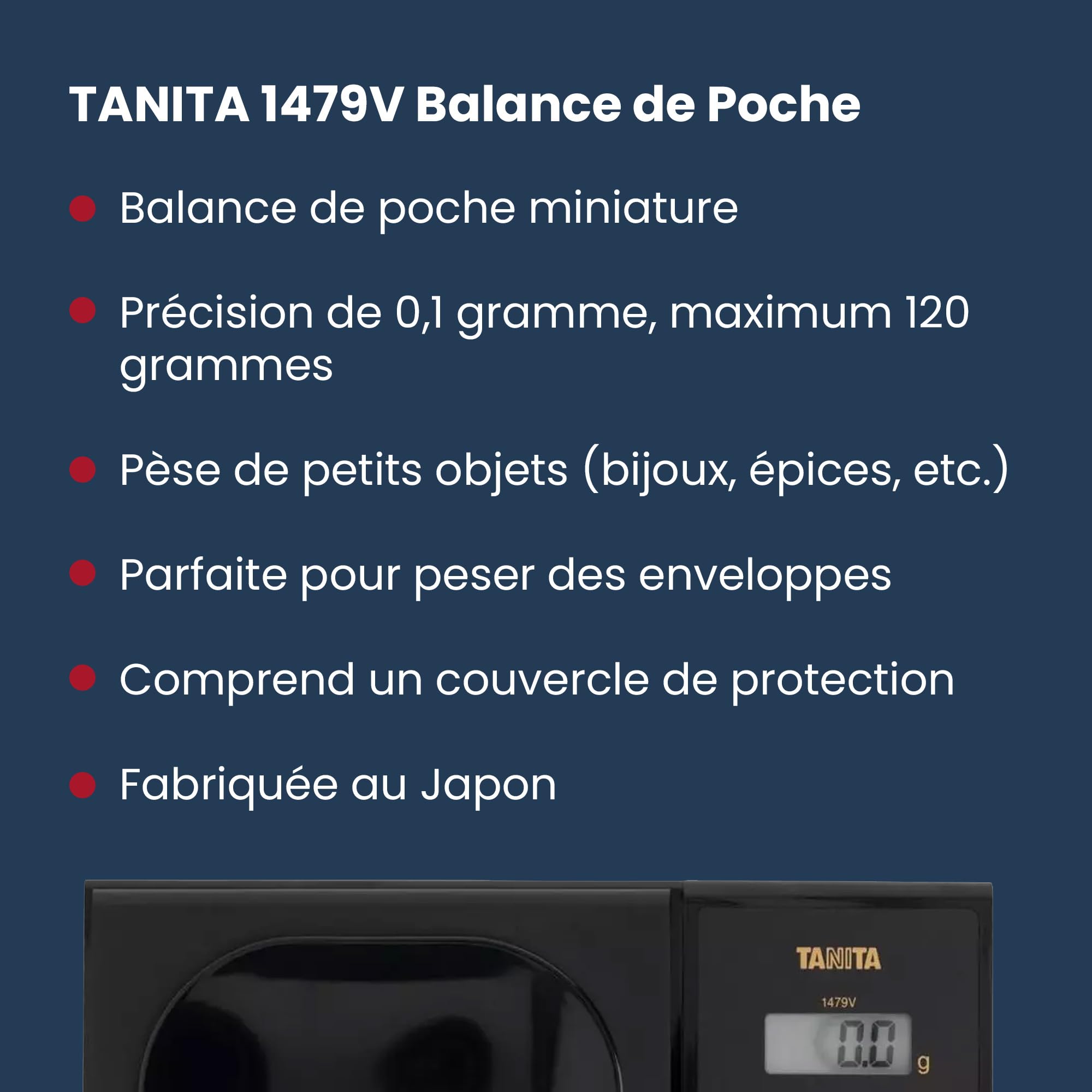 TANITA 1479V – Mini balance de précision 0,01 g – Fabriquée au Japon, capacité 120 g, design compact avec écran LCD