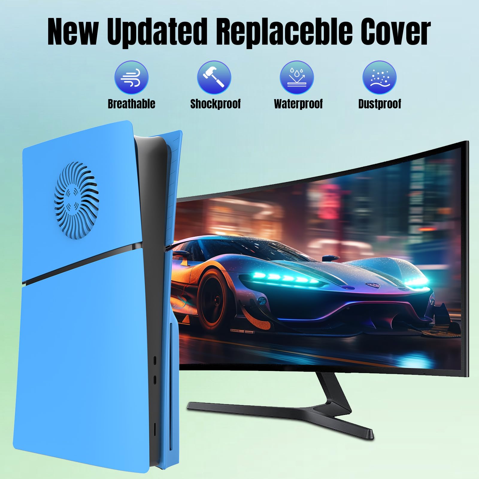 Hzxkqmil Ersatz-Platten Abdeckung Faceplates für PS5 Slim Konsole Disc Edition, Seitenplatten mit Kühlungsöffnungen Benutzerdefinierte Hülle ABS-Gehäuse Anti-Kratzer Zubehör, Hellblau - 5