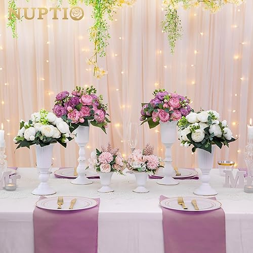 Miniatura 3 de Nuptio Jarrón de flores de metal de 2 piezas, centro de mesa blanco, elegante centro de mesa de boda, jarrón para decoración de fiestas,