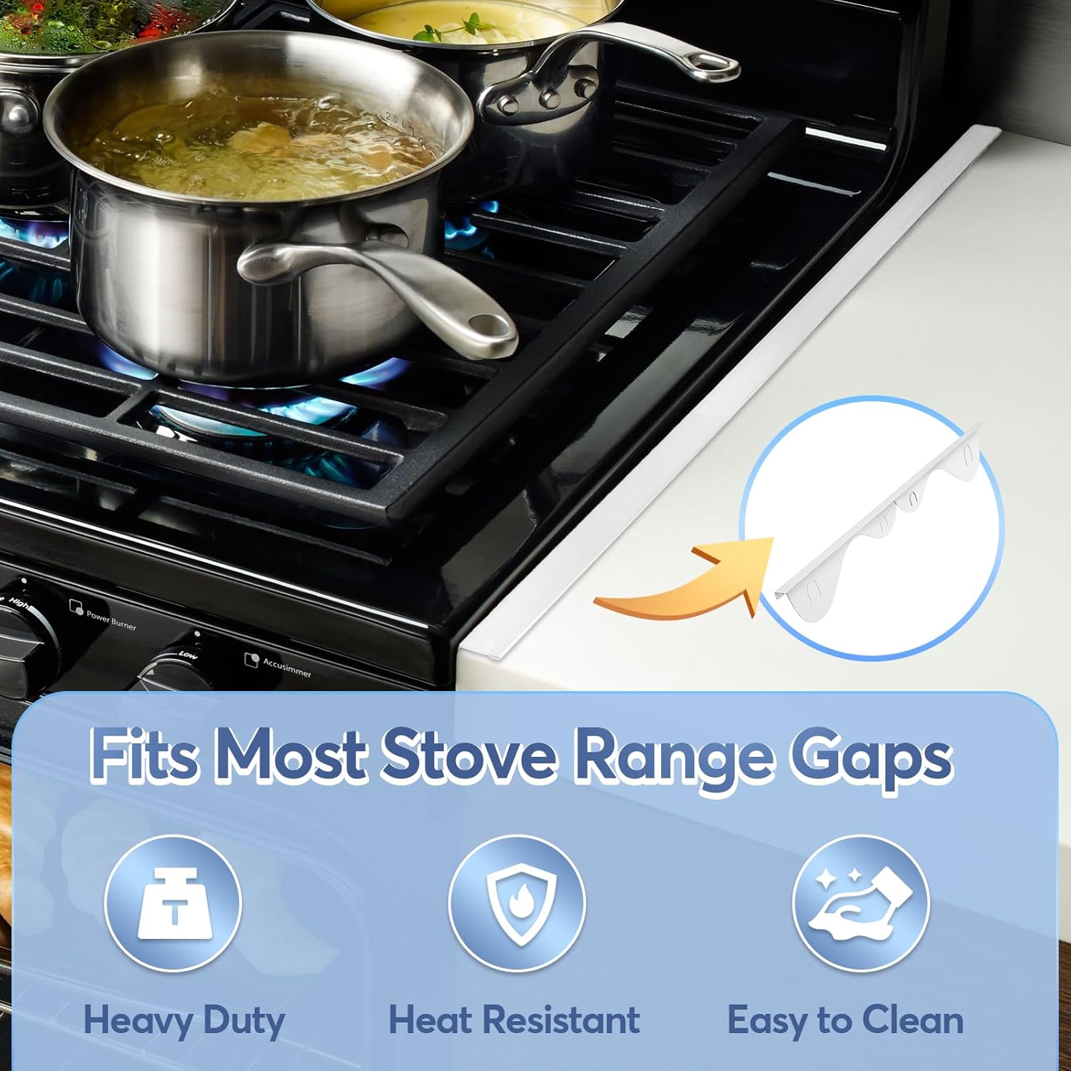 Stove Gap Covers, 2Pcs Stainless Steel Stove Guard, Adjustable Stove Gap Filler for Kitchen Counter Side Gap, 13.8" to 27.5" - White