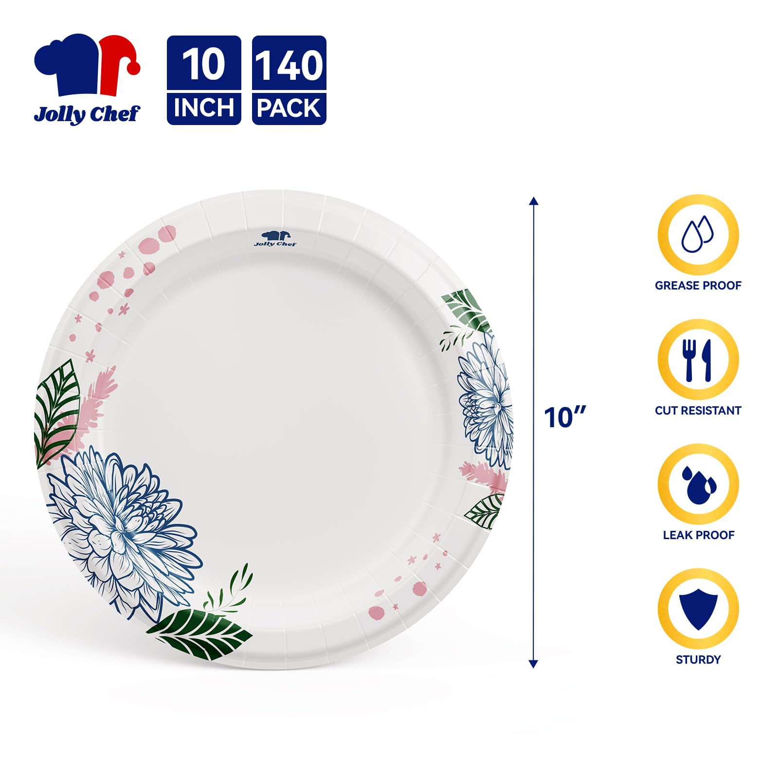 Jolly Chef 140 Disposable Paper Plates - 10 Inch -2 Jolly Chef 140 Disposable Paper Plates - 10 Inch -2