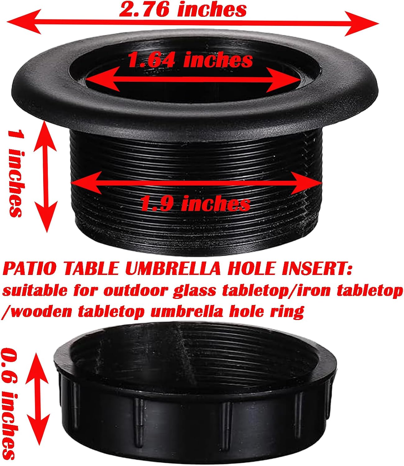 UpinFun Patio Table Umbrella Hole Ring Plug Cap Set for Outdoor Parasol Table Hole Cover Insert Pole Replacement Stabilizer Parts Black