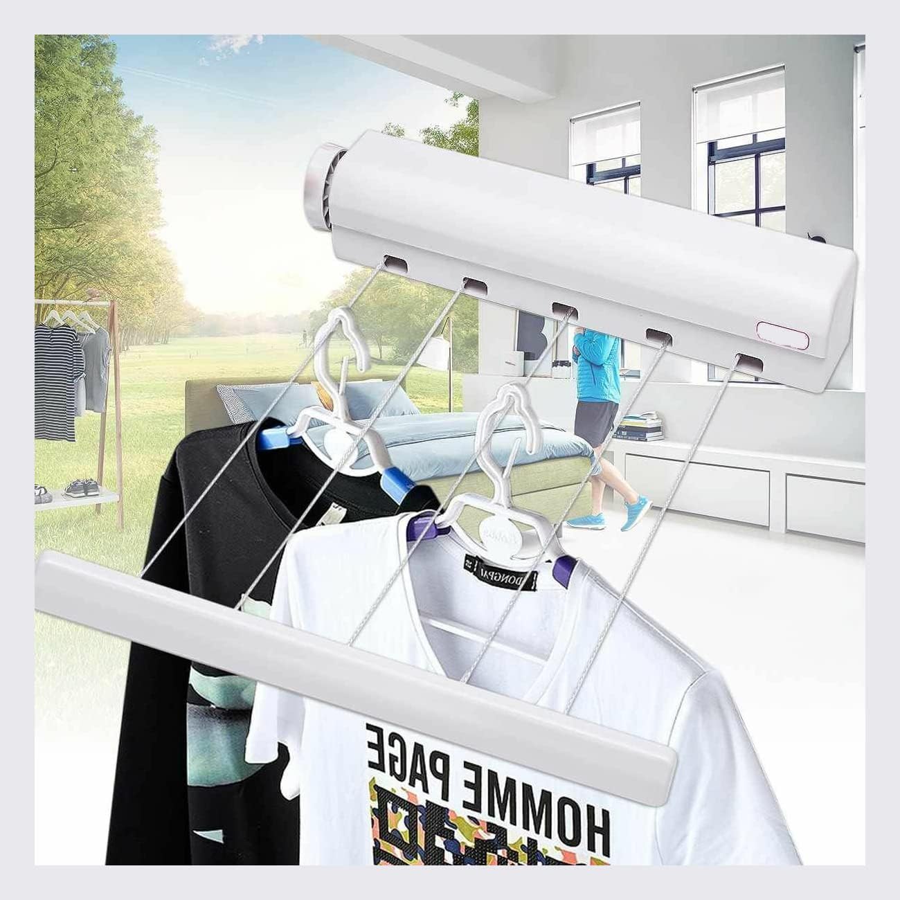 18Meter 5-Lines Washing Line, Wall Mounted, Retractable, Laundry Drying Line, Heavy Duty Extendable Reel, Adjustable Clothes Airer, Garden Drying Rope, Outdoor or Indoor