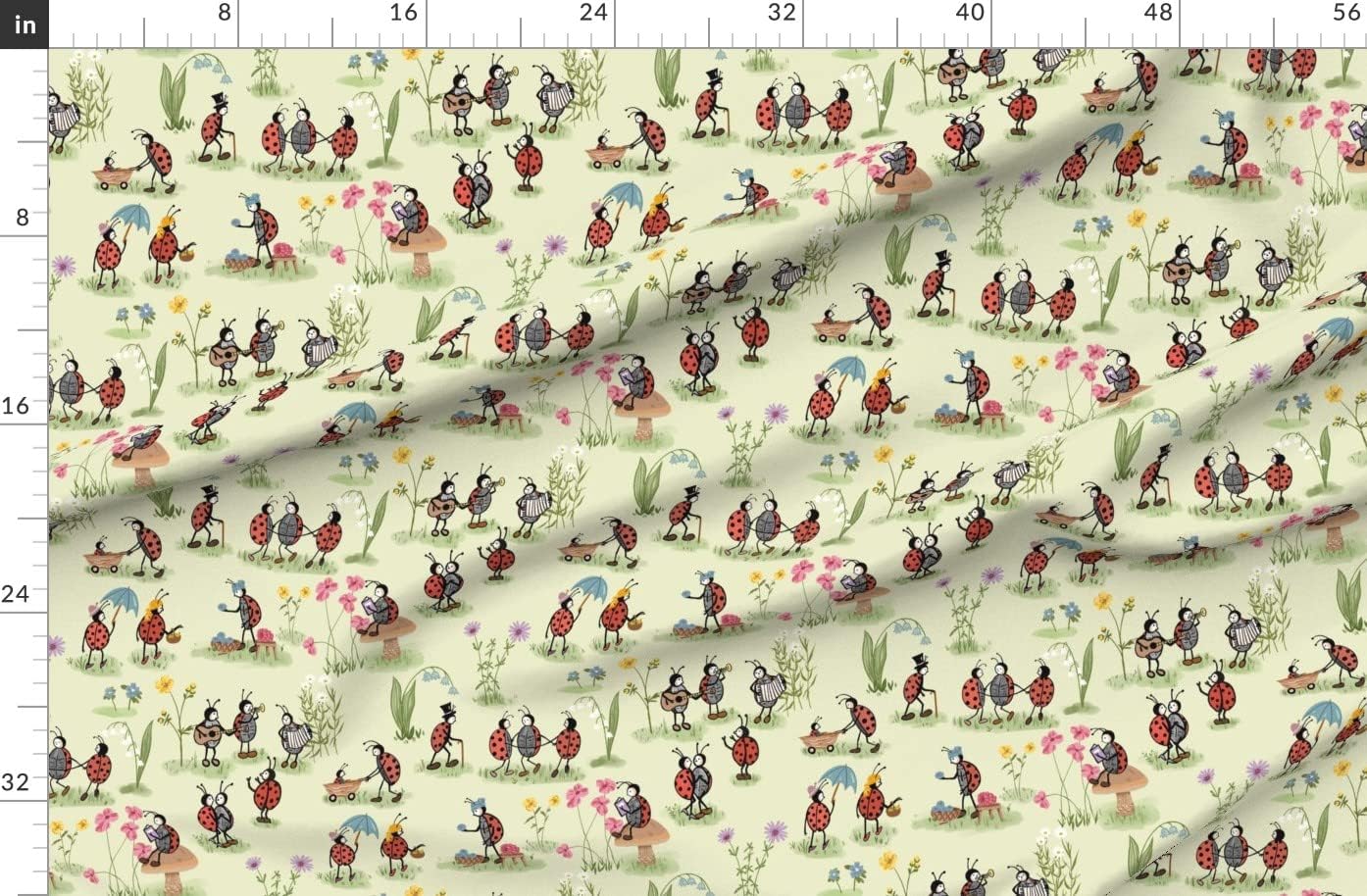 Spoonflower Fabric - Life Vintage Retro Children Ladybugs Kids Summer Printed on Organic Cotton Sateen Fabric by The Yard - Sewing Quilting Apparel Home Decor