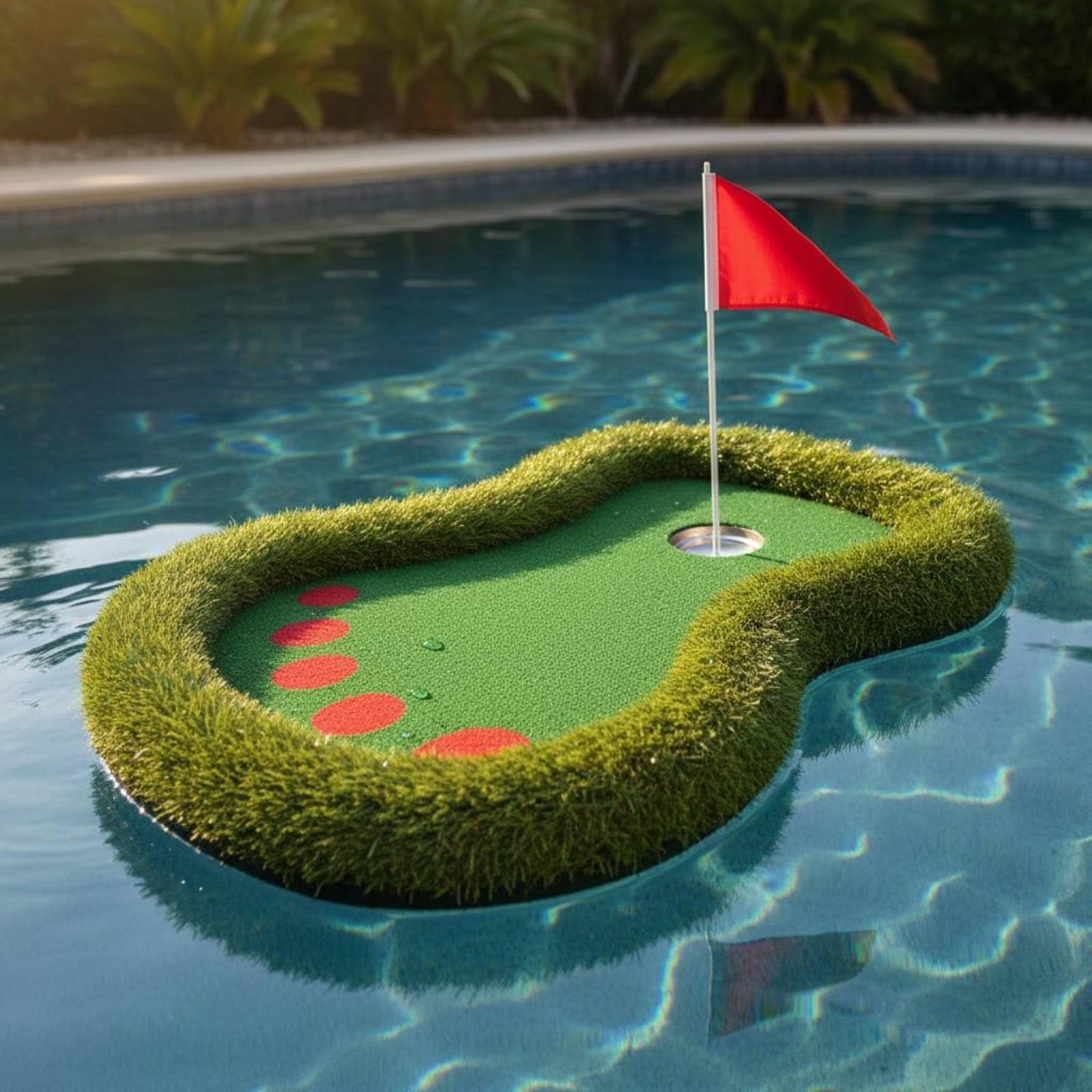 Flotante Set de Putting Acuático Alfombra Flotante Tapete de Práctica de Putt con Superficie Tipo Hierba de Material Césped, Rojo, Style to 2