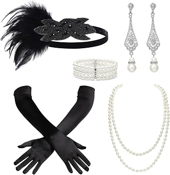 BABEYOND 6 Pieces 1920s Flapper Headband Gatsby Accessories Set for Women