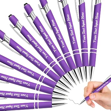 Personalized Pens with Name Custom Ballpoint Pens Bulk Customized Engraved Pen Stylus for Business Graduation Black Ink Advertising Office Gifts Purple 24 PCS