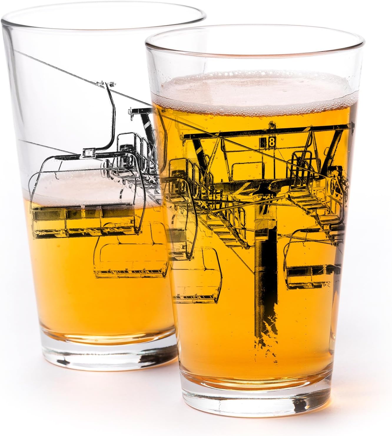 Black Lantern Pint Glass Set of 2 - Premium Ski and Skiing Themed Beer Glass and Everyday Drinking Glasses - 16 Ounce Pint Glass - Craft Beer Enthusiasts - Après-Ski and Cabin Decor