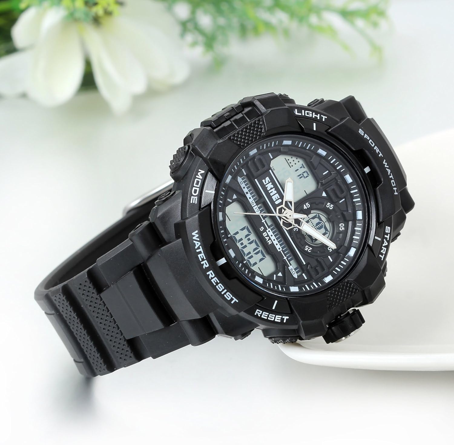 Miniatura 2 de JewelryWe Los hombres de deportes al aire última intervensión multifuncional Dual Time reloj de muñeca digital analógicoColor Negro y Plateado