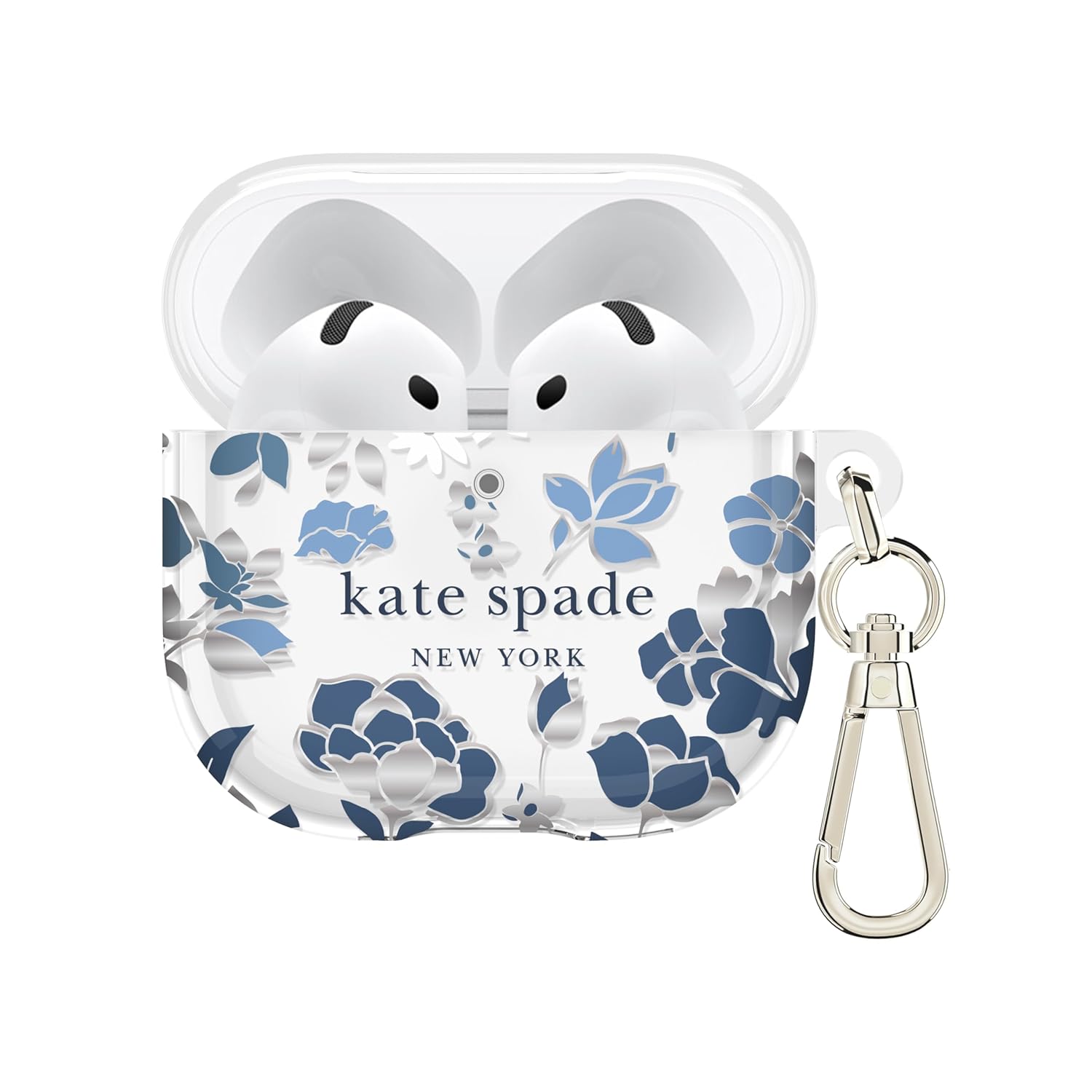 kate spade new york AirPods 4 Protective Case with Keychain Ring - Flowerbed Blue Compatible with AirPods 4th