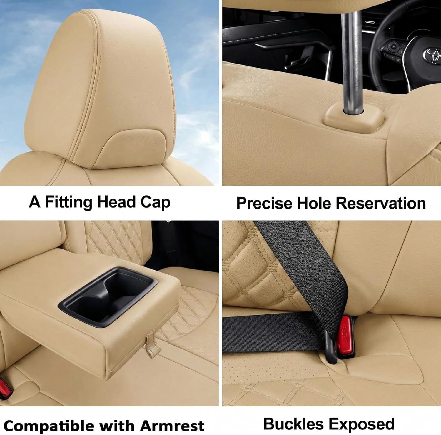 GIANT PANDA Pu Leather Car Seat Covers Full Set Custom Fit for Toyota RAV4 Hybrid LE/Hybrid Limited/Hybrid XLE/Hybrid XLE Premium 2019 2020 2021 2022 2023 2024 2025(Beige)