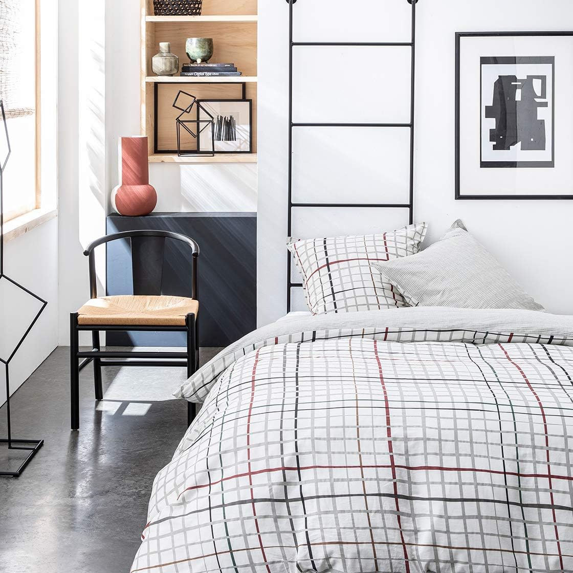 Today Double Duvet Cover 240 x 260 cm Cotton Printed White Graphique Sunshine 3.50 cm, 260 x 240 cm