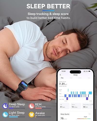 Miniatura 8 de aeac Reloj inteligente para Android e iOS, reloj de fitness de 1.8 pulgadas con Alexa, llamadas Bluetooth, monitor de frecuencia cardíacasueño,