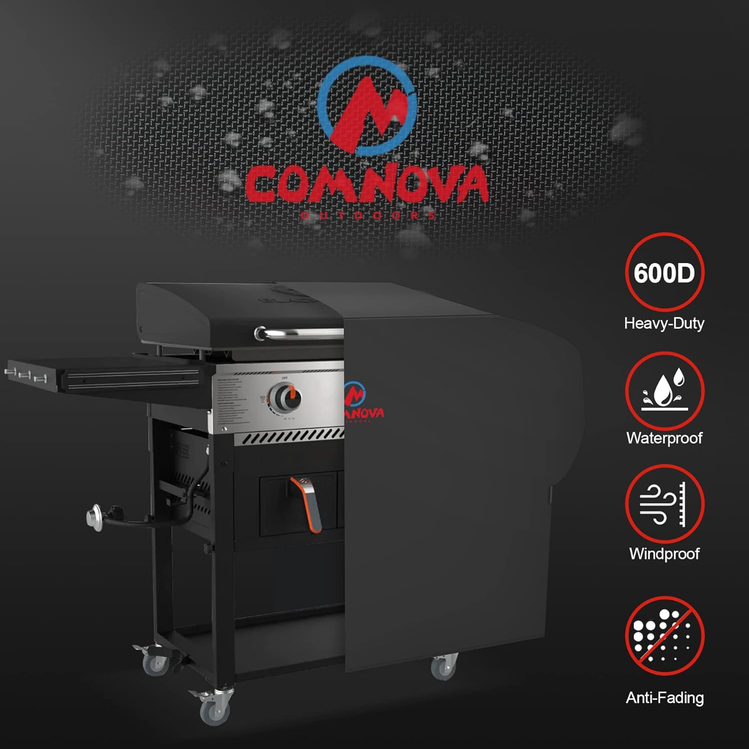 Comnova Griddle Cover for Blackstone 28 Inch With Hood - 600D Heavy Duty Waterproof Flat Top Grill Cover for Pro Series, BBQ Cover for Models 1883, 1924 and More