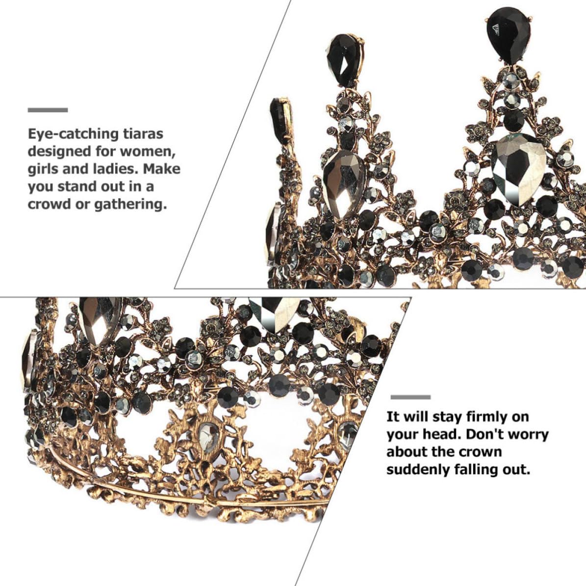 Retro Rhinestone Bride Crown Headdress Wedding Tiara with Alloy Material and Easy to Wear Design for Photo Activity and Proposal