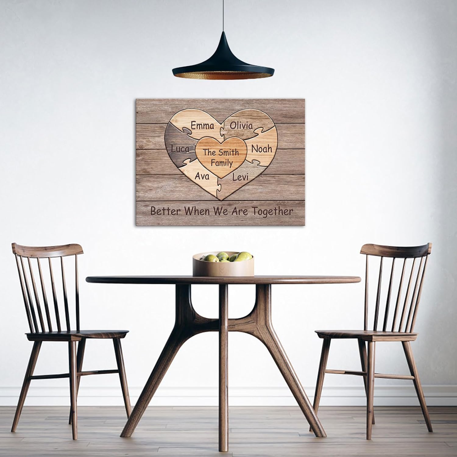 iLOOKLiKE Personalized Heart Puzzle Sign with Names Canvas Wall Art Custom Family Love Quote Poster Print Better When We Are Together Artwork Framed Rustic Home Decor Gifts for Living Room
