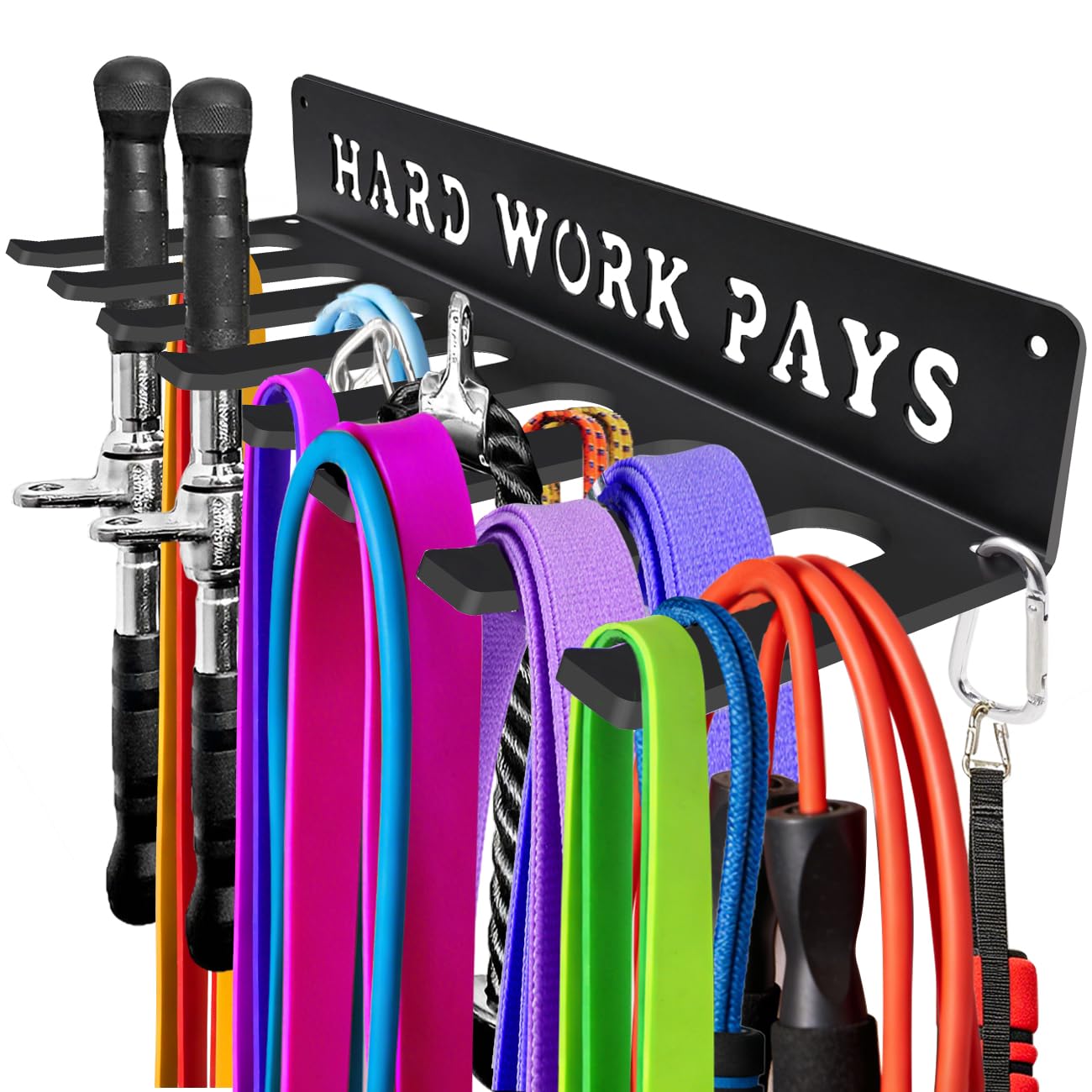 Gym Home Rack 8 Hook Heavy-Duty Wall-mounted Organizer Multi-Purpose Workout Gear Wall Hanger Storage for Resistance Bands Jump Ropes Lifting Belt Fitness Bands Barbells Carabiners Included