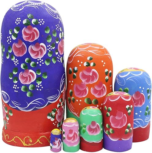 Miniatura 2 de Juego de 7 piezas de hermosas muñecas de madera roja con bufanda azul tradicional rusa anidación muñecas Matryoshka juguetes regalo hogar habitación