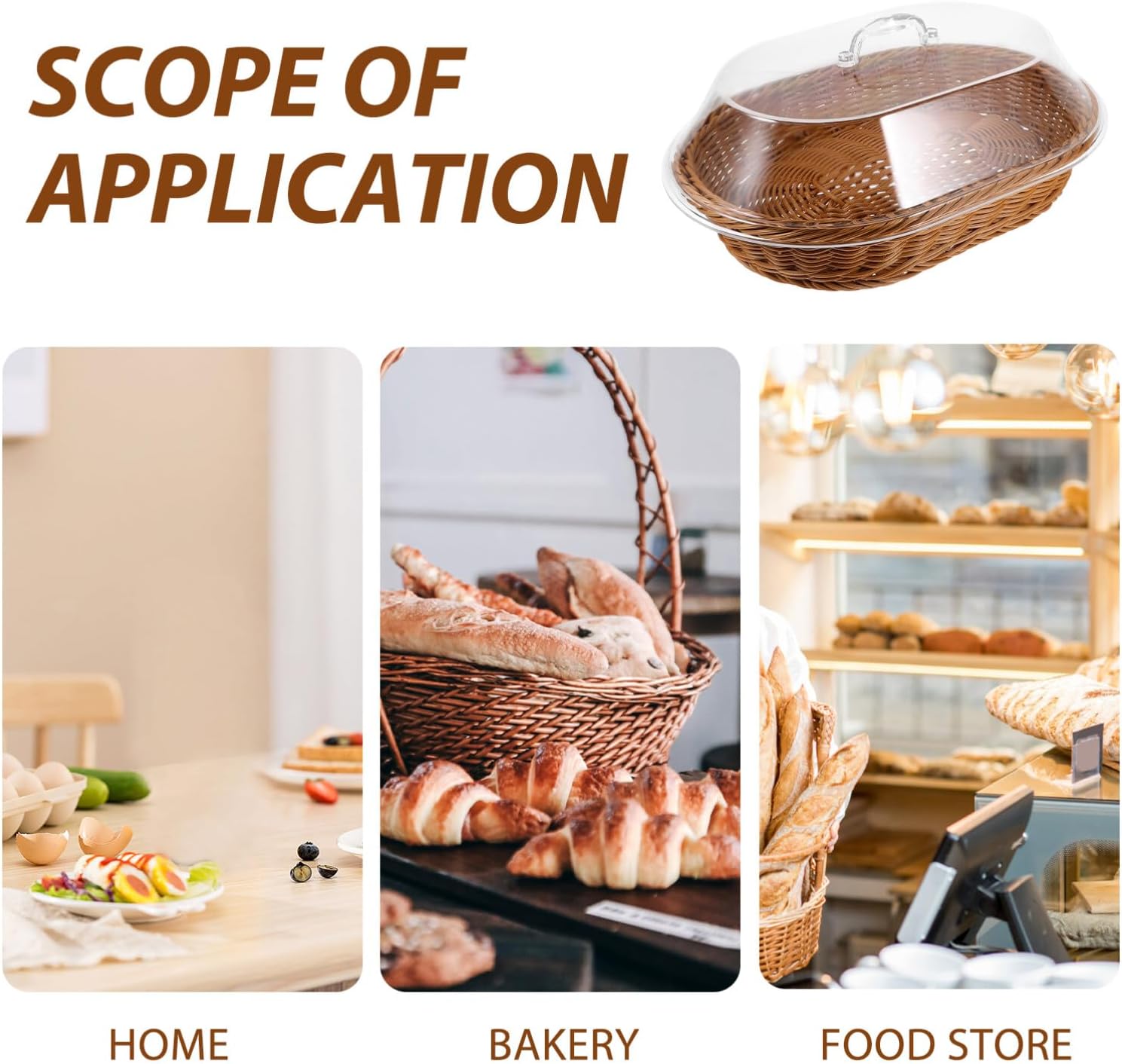 IMIKEYA Imitation Rattan Bread Basket with Lid Wicker Bread Baskets for Serving Woven Fruit Basket with Cover Oval Food Baskets for Vegetables Restaurant
