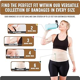 Premium Elastic Bandage Wrap (2 Wide, 6 Pack) - Nexskin Latex Free Athletic/Medical Compression Bandages Hook & Loop Fasteners at Both Ends - Lifetime Washable & Reusable Bandages