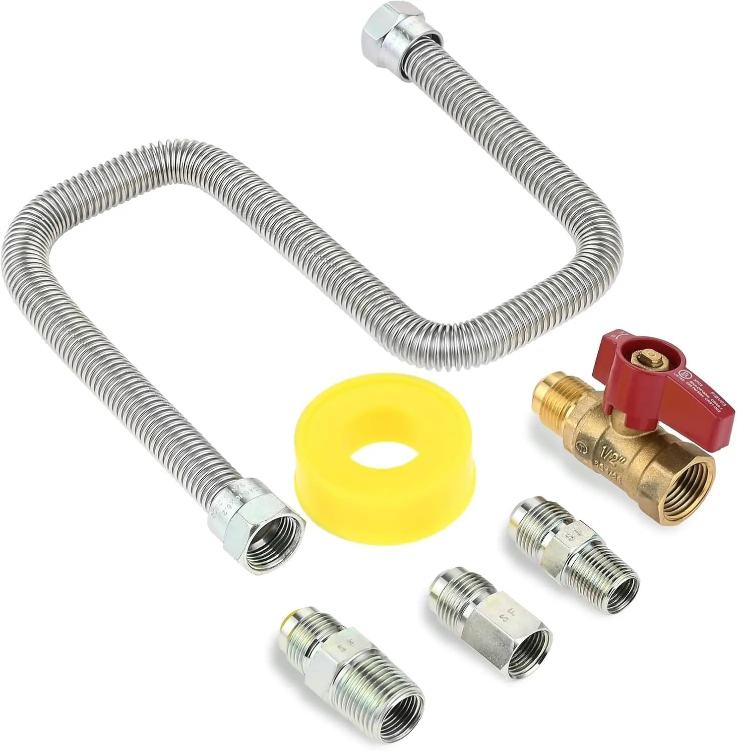 Conector flexible de gas natural y propano 22 ", kit conexión integral para electrodomésticos con cierre 1/2" 3 acoplamientos diferentes