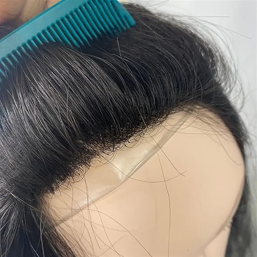 Miniatura 4 de Pelucas de cabello largo con base de seda tipo tupé para hombre, de 14-18 pulgadas, pelucas de cabello humano Remy, transpirables, prótesis de