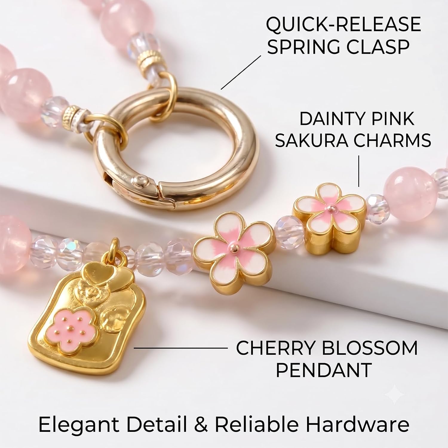 Pink Peach Blossom Phone Charm, Cute Feng Shui Phone Lanyard image 3