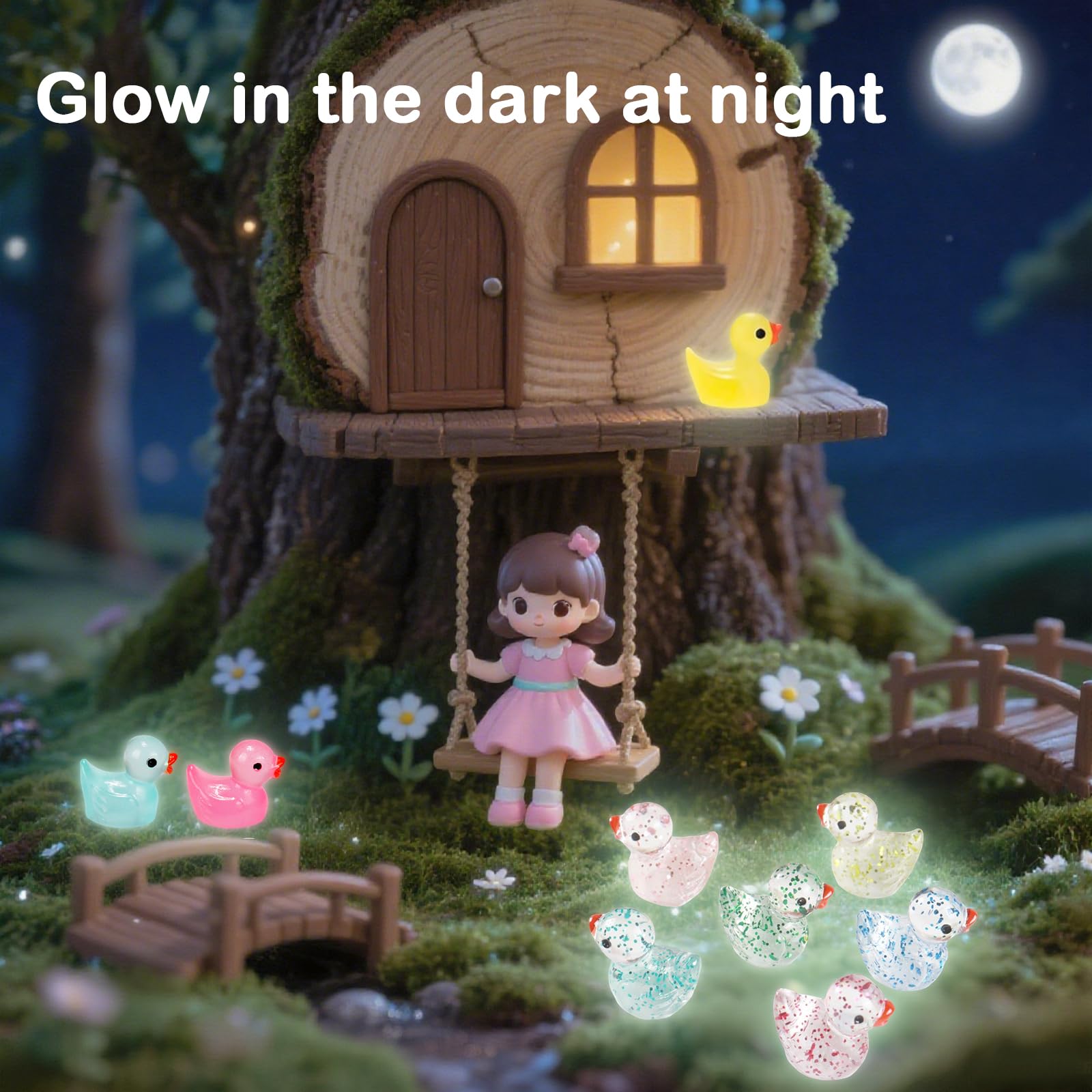 Eastrise 100 PCS Glow-in-Dark Mini Resin Ducks, 10 Colors Tiny Luminous Duck Figures for Fairy Gardens Aquariums - Image 4