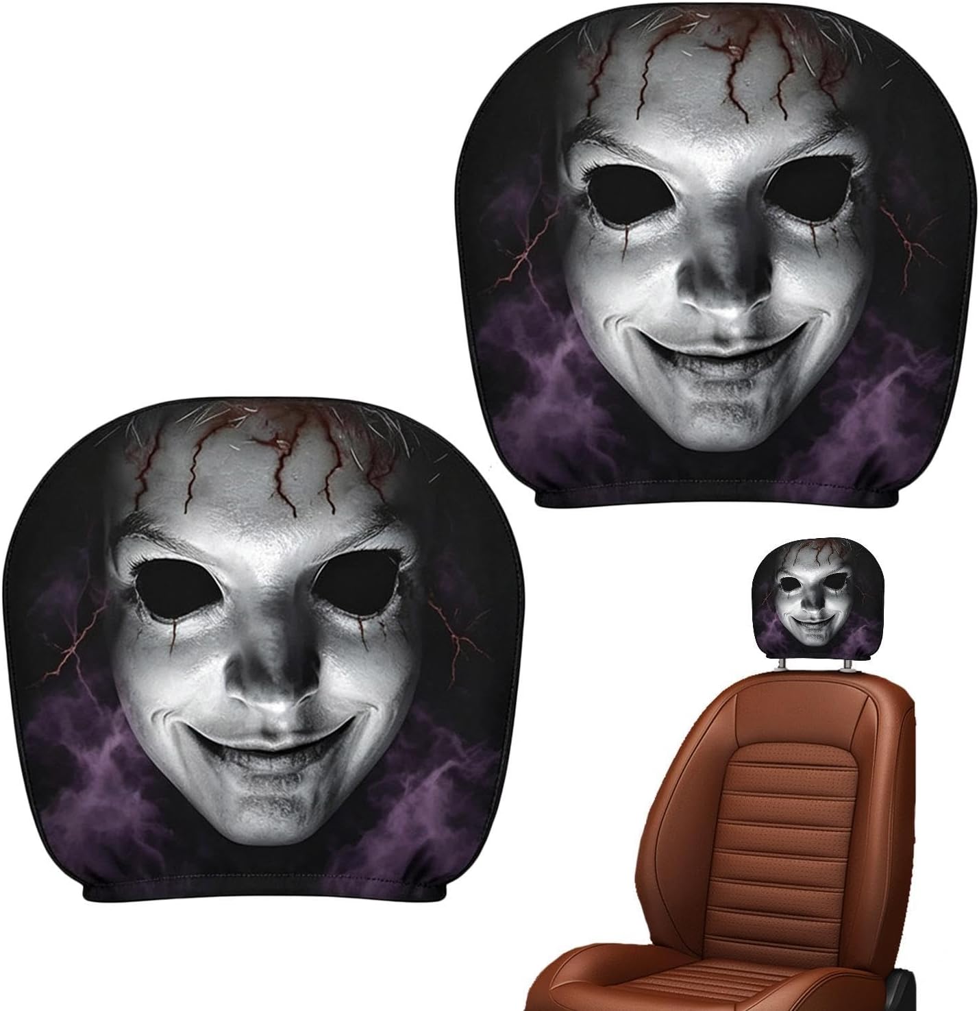 Elastic Headrest Covers - Ghost Face Car Protectors, 2 Pieces Halloween image 4