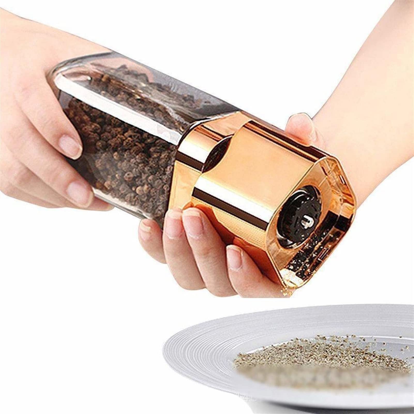 SwePer Młynek do przypraw stylowy młynek do soli i pieprzu szkło premium solniczka i pieprzniczka z ceramicznym młynkiem do przypraw Shaker do przypraw solniczka i pieprzniczka (kolor: A)