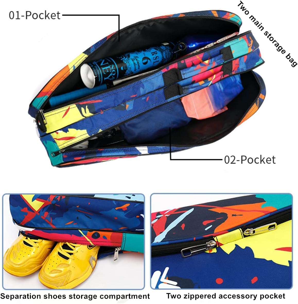 Sac de Badminton Tennis Imperméable à l'eau pour 3-6 Raquettes, avec Fermeture éclair, Sac à Dos Sport, pour Hommes Femmes (Rouge)