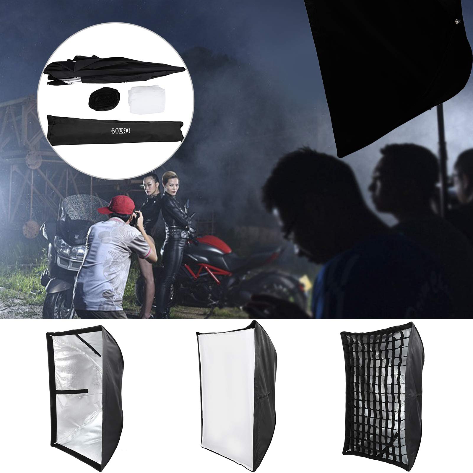 KIMISS Przenośny Parasol Softbox z Dyfuzorem Odbłyśnik do Lampy Błyskowej - 60x90 Cm Przenośny Softbox Parasolowy z Dyfuzorem do Studia Fotograficznego Odbłyśnik z do Lampy Błyskowej - Kompatybilny z