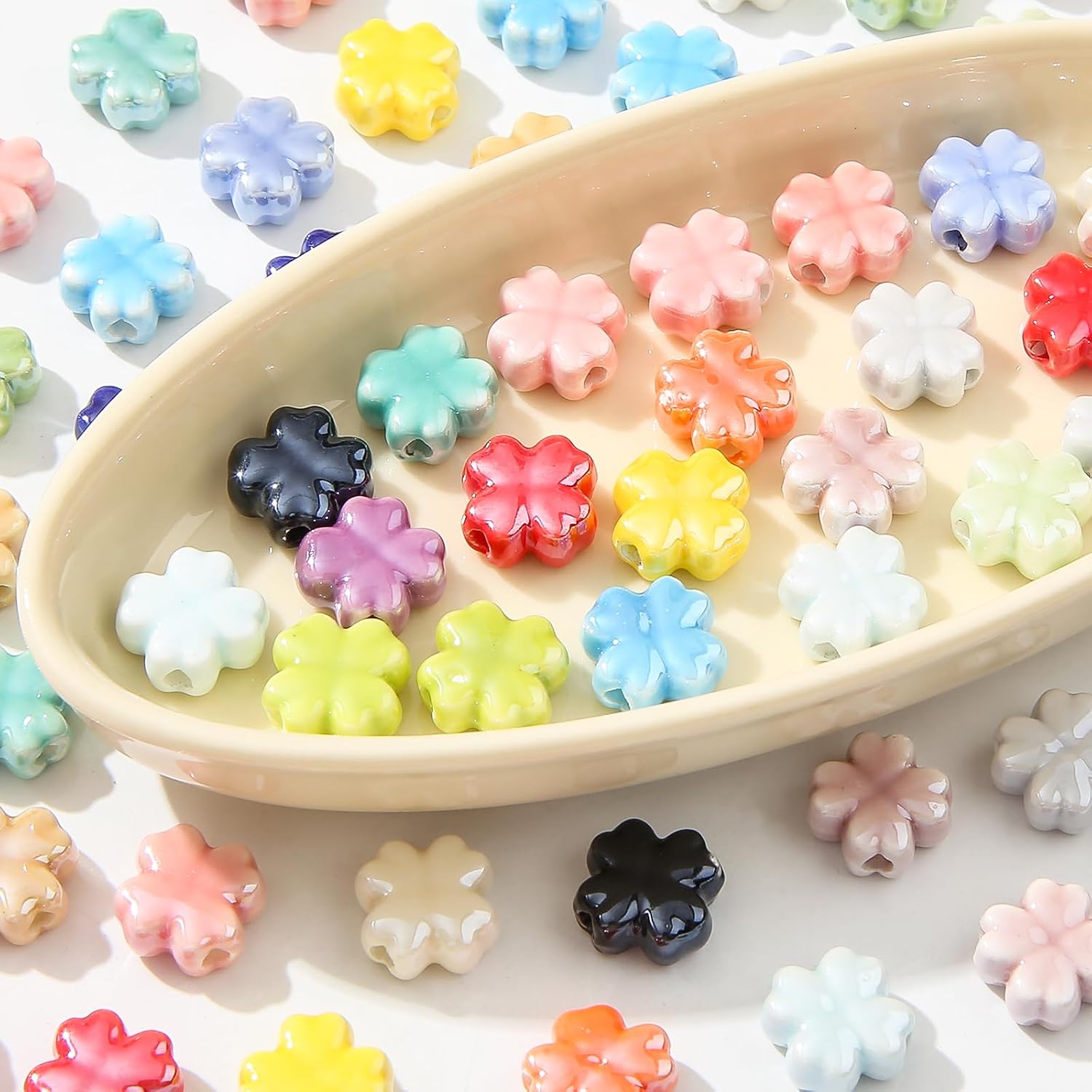 40pcs Ceramic Beads Ceramic Lucky Clover Shape Bead Colorful Clovers Beads for DIY Jewelry Making (tc/Clover) image 5