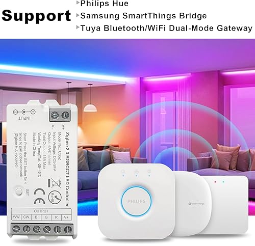 Miniatura 2 de TUNICHX ZigBee 3.0 Controlador LED C05Z RGBCCT LED Regulador de intensidad compatible con Echo Plus Philip H-UE Home-kit Zigbee Hub Bridge requiere