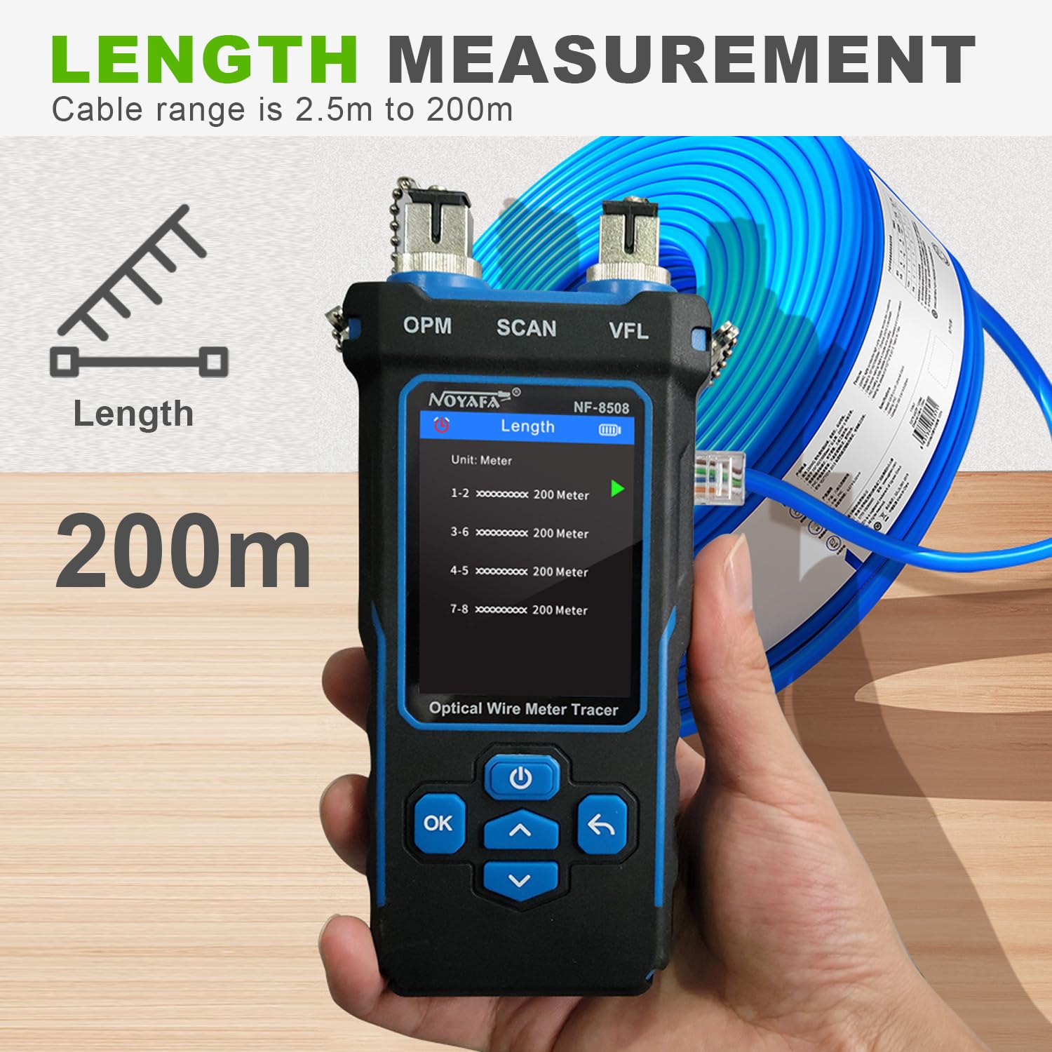 NOYAFA NF-8508 Testeur de Câbles Ethernet – Mesureur de Puissance Optique, Testeur RJ45/RJ11, VFL, Test PoE, NCV, Mesure de Longueur, Cartographie de Câbles Cat5/Cat6