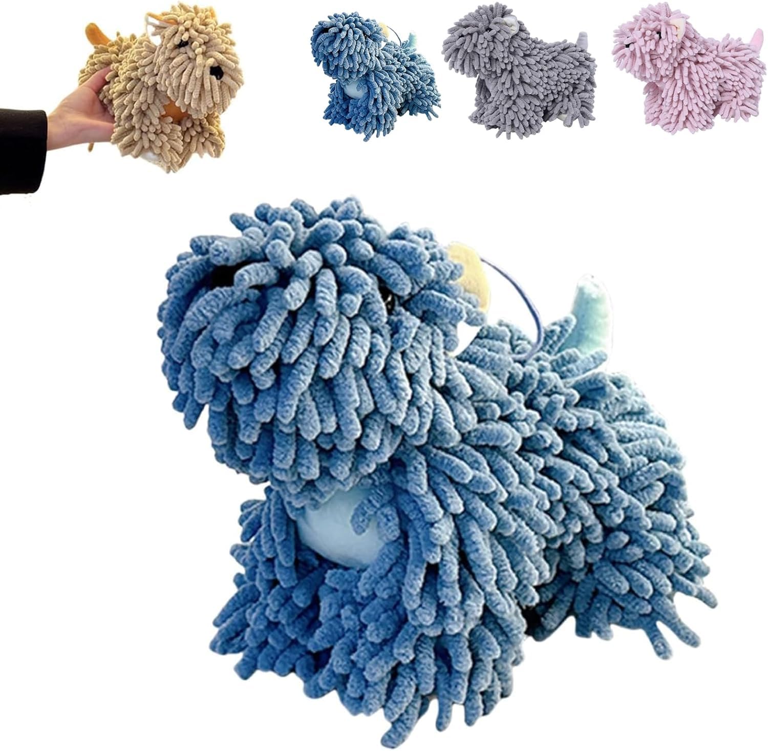 YongXinMY Chenille Dog Hand Towel Ball – Microfiber Super Absorbent Quick Dry Soft 3D Fluffy Puppy Plush Hanging Towels For Bathroom Kitchen Sink Washstand Countertop Home Decor (Blue,2pcs)