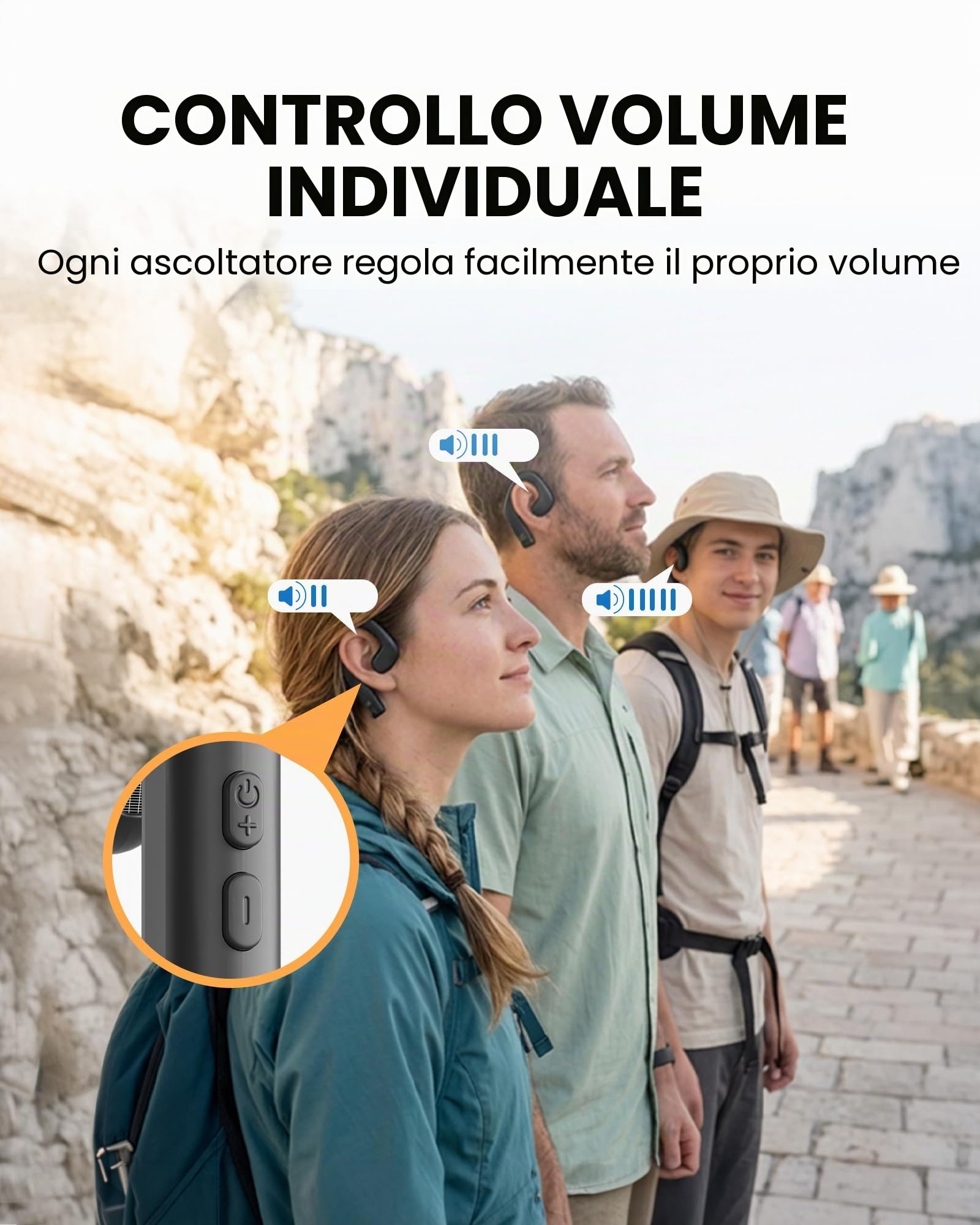Avantree AudiTour – Sistema di guida turistica wireless con 10 cuffie Open-Ear, sistema audio facile da usare per musei e visite guidate, piccoli gruppi, ascolto assistito